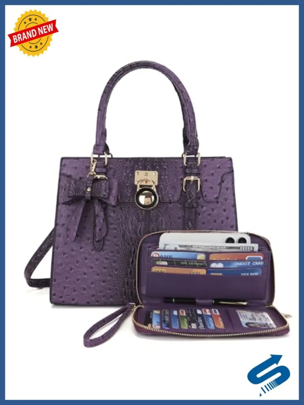 Vegan Leather Satchel Tote Set with Matching Wallet Clutch
